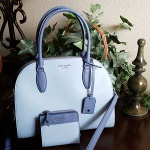 Kate Spade satchel and wallet in "blue dawn"